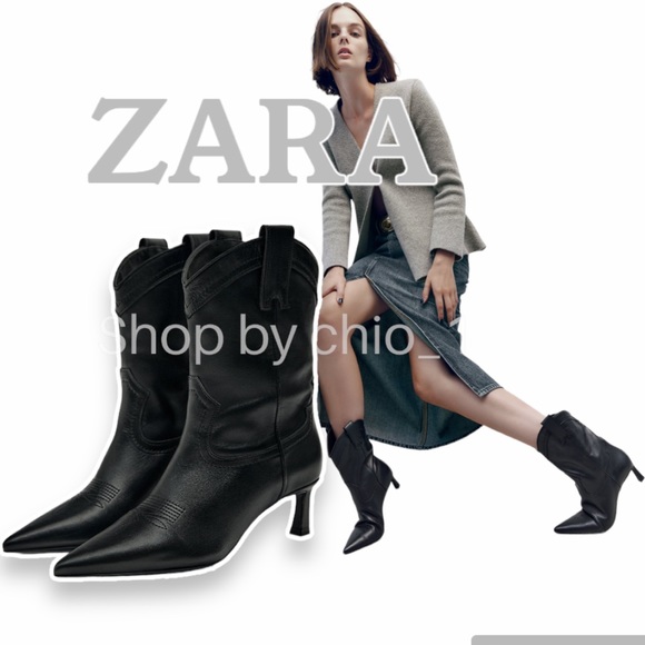 ZARA LEATHER COWBOY HEELED ANKLE BOOTS style leather bloggers favorite - Picture 1 of 12